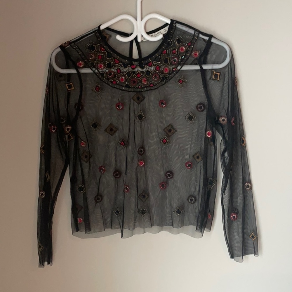 Zara Mesh Embroidered/Beaded top